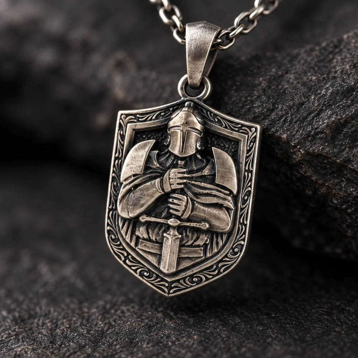 Knight Relief Shield  Necklace Charmora Jewelry