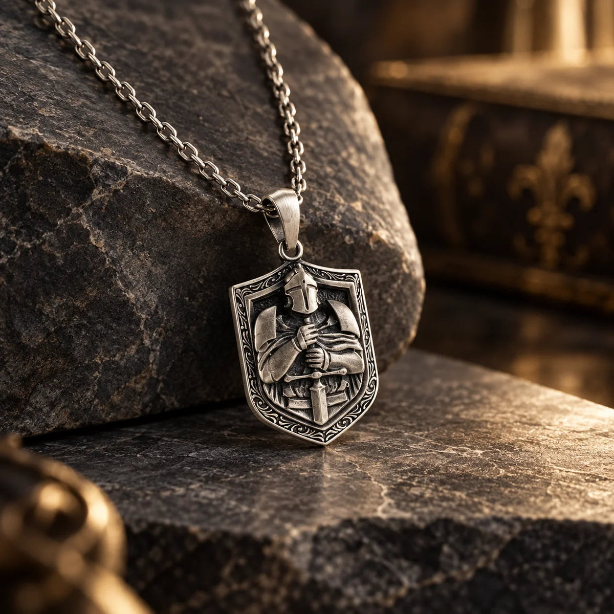Knight Relief Shield  Necklace Charmora Jewelry