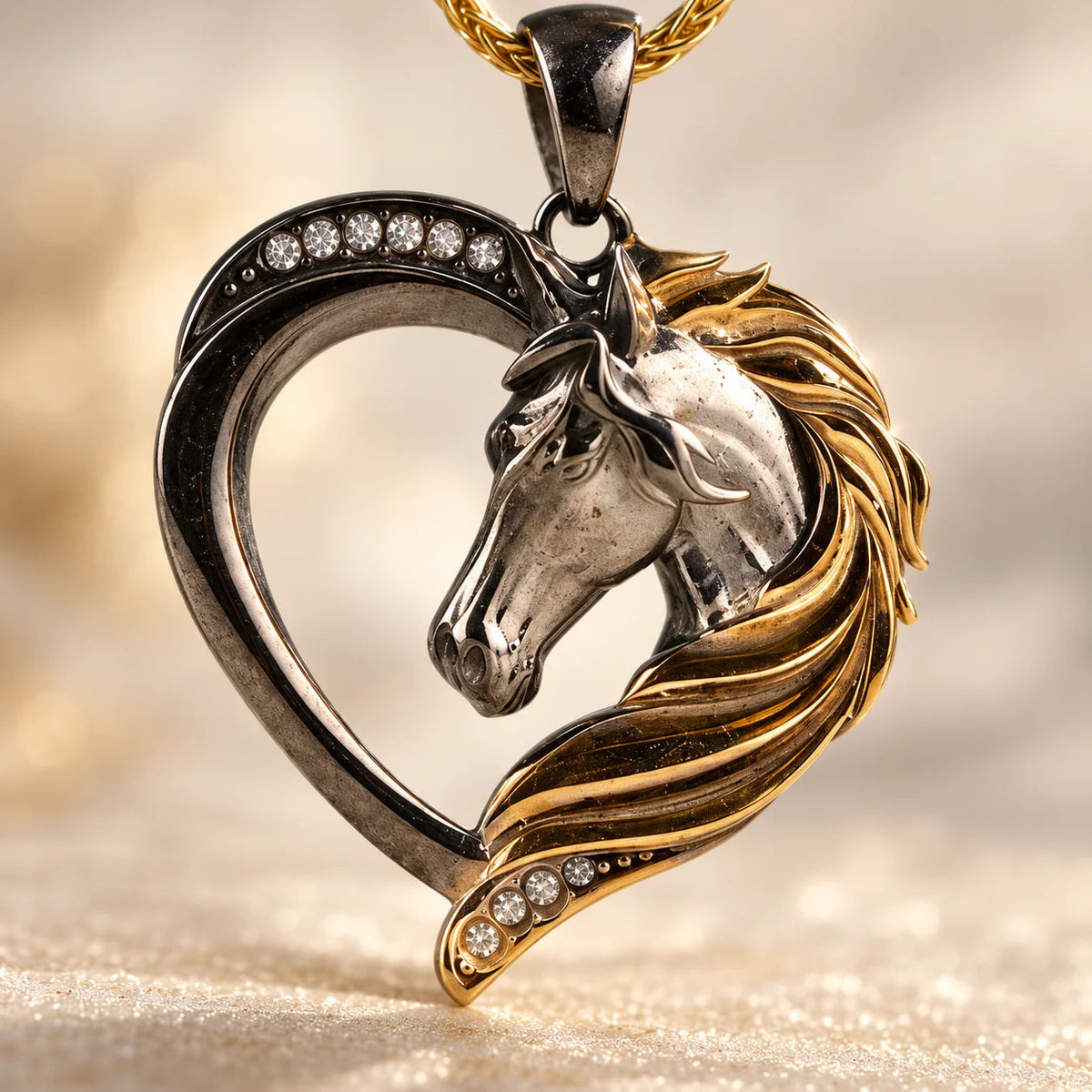 Classical High Relief Horse Medallion  Necklace Charmora Jewelry