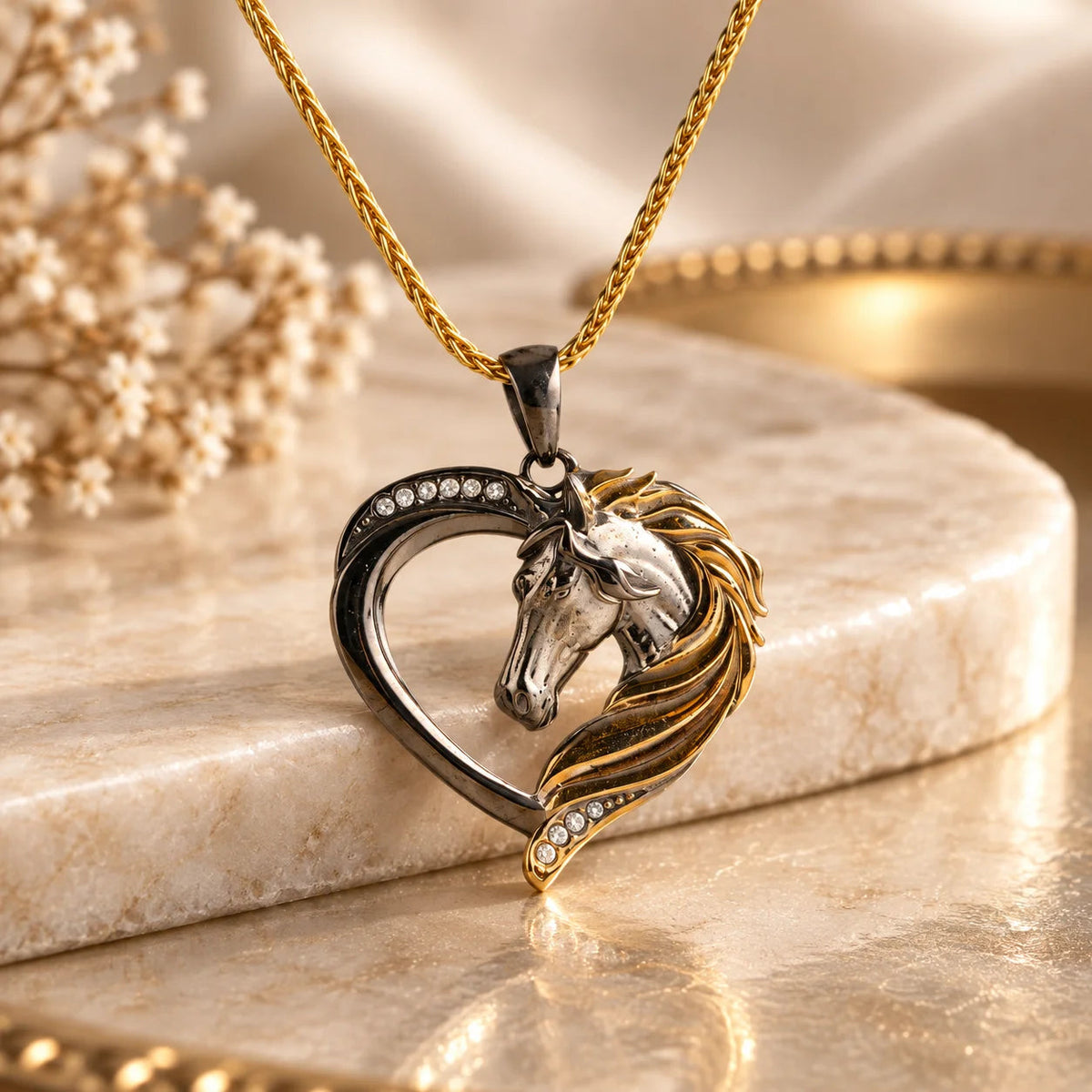 Classical High Relief Horse Medallion  Necklace Charmora Jewelry
