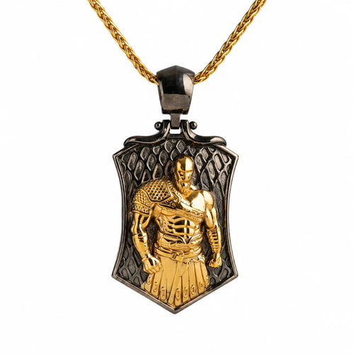 Spartan Warrior High Relief Shield  Necklace Charmora Jewelry