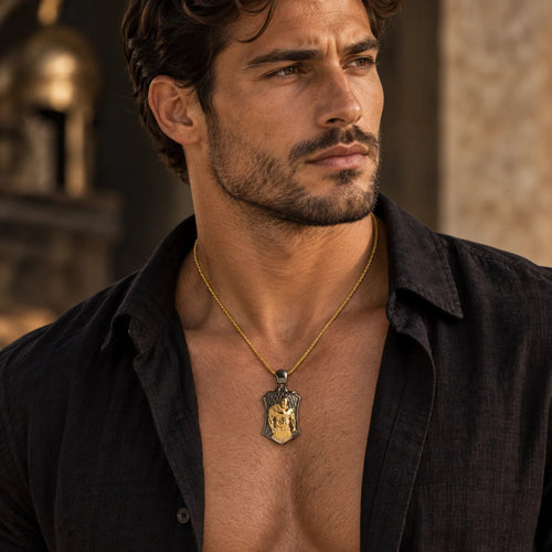 Spartan Warrior High Relief Shield  Necklace Charmora Jewelry