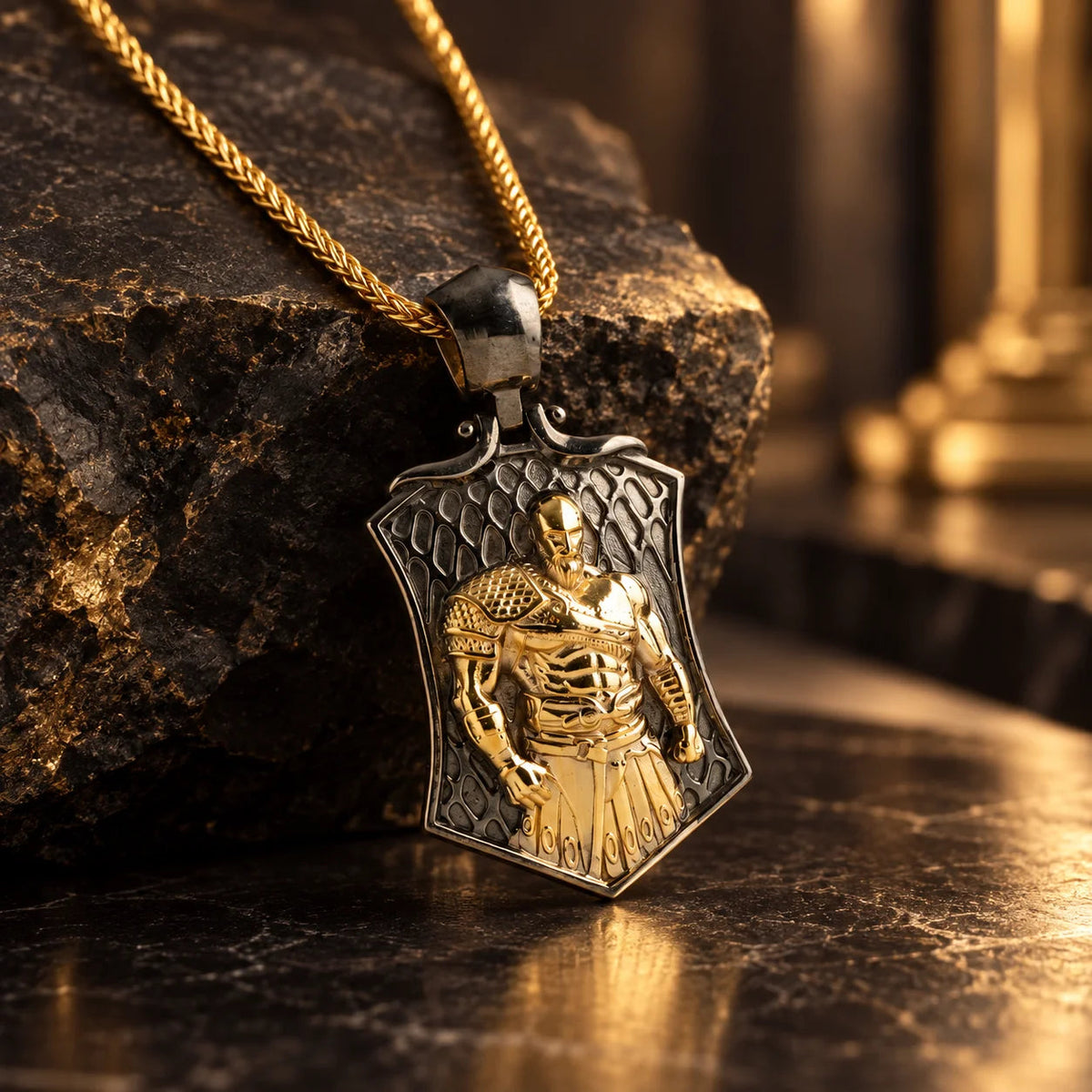 Spartan Warrior High Relief Shield  Necklace Charmora Jewelry