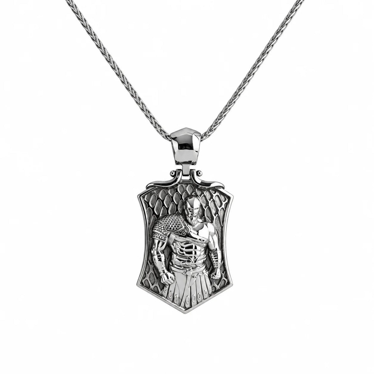 Spartan Warrior High Relief Shield  Necklace Charmora Jewelry