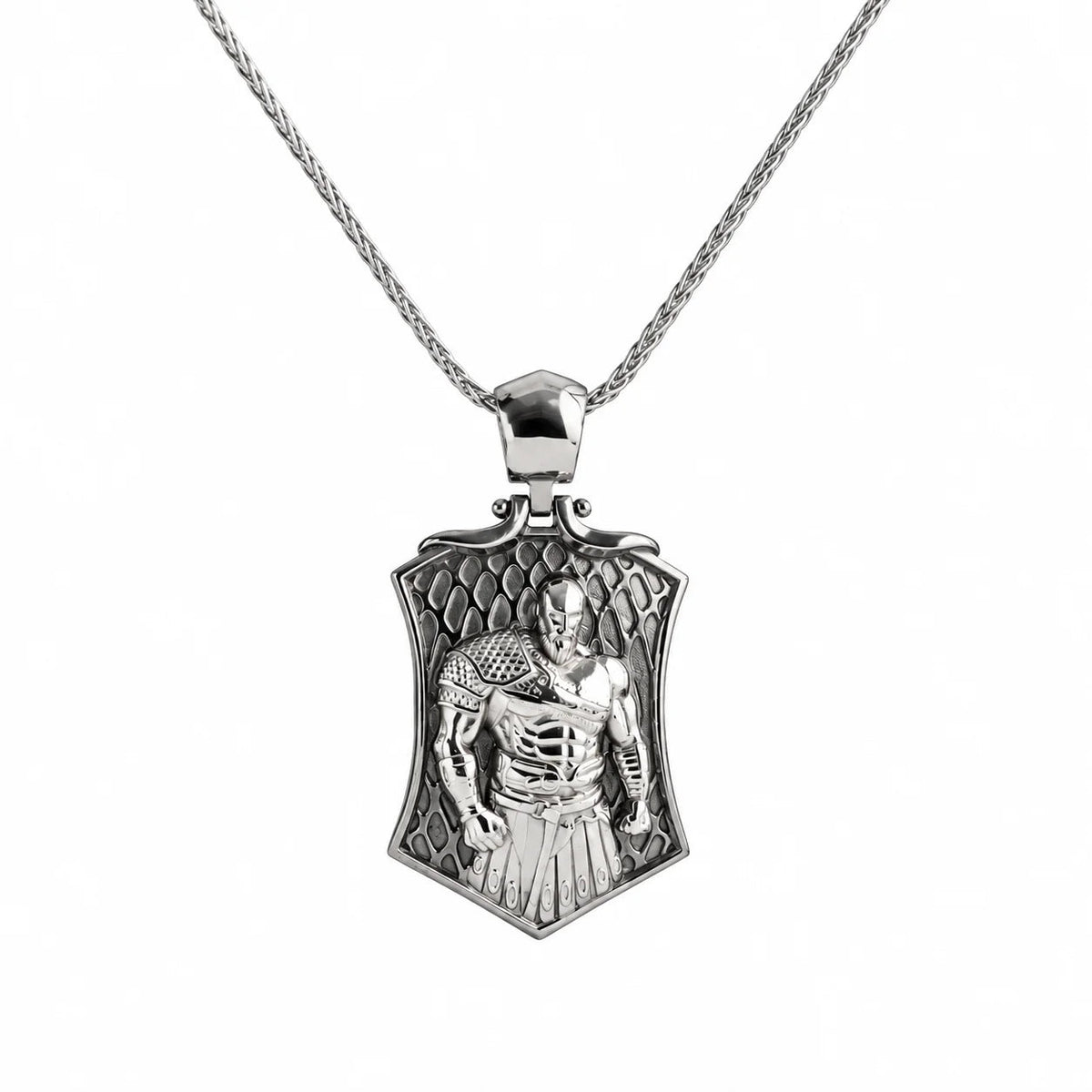 Spartan Warrior High Relief Shield  Necklace Charmora Jewelry