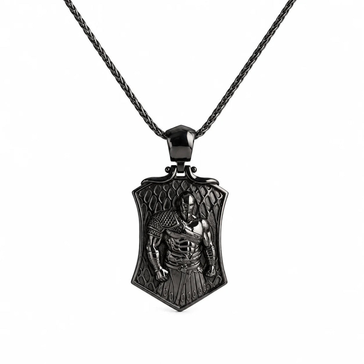 Spartan Warrior High Relief Shield  Necklace Charmora Jewelry