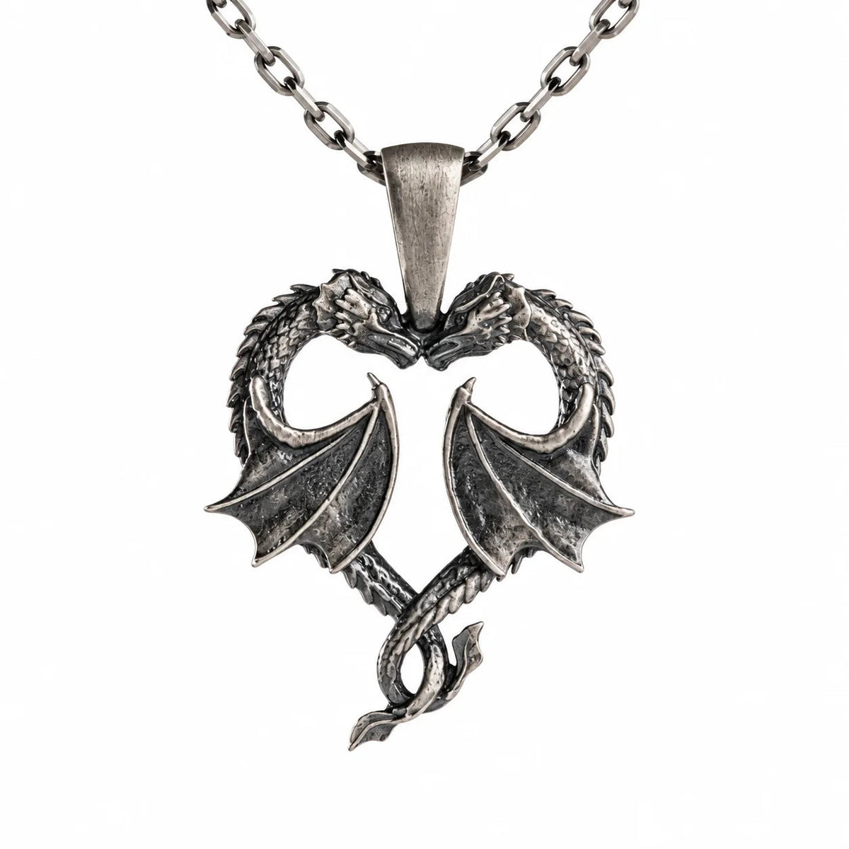 Twin Dragons Heart  Necklace Charmora Jewelry