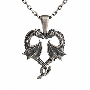 Twin Dragons Heart  Necklace Charmora Jewelry