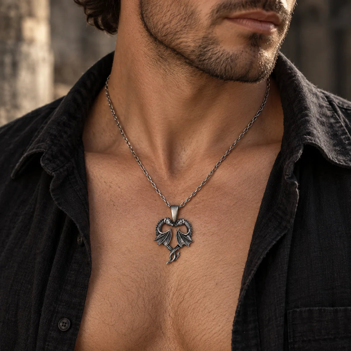 Twin Dragons Heart  Necklace Charmora Jewelry