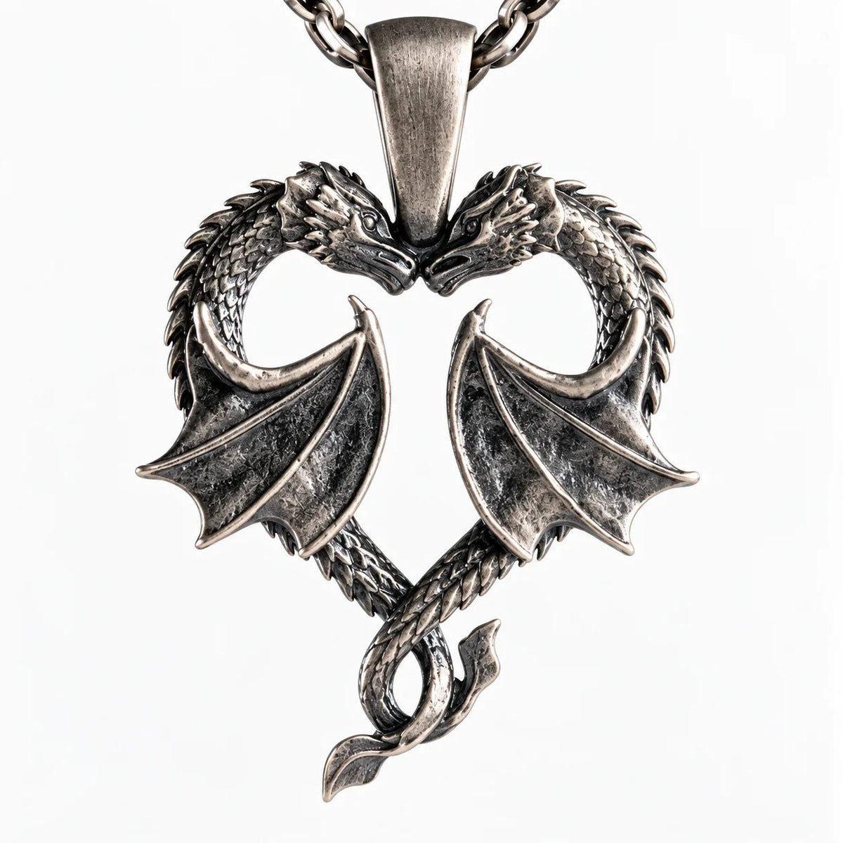 Twin Dragons Heart  Necklace Charmora Jewelry