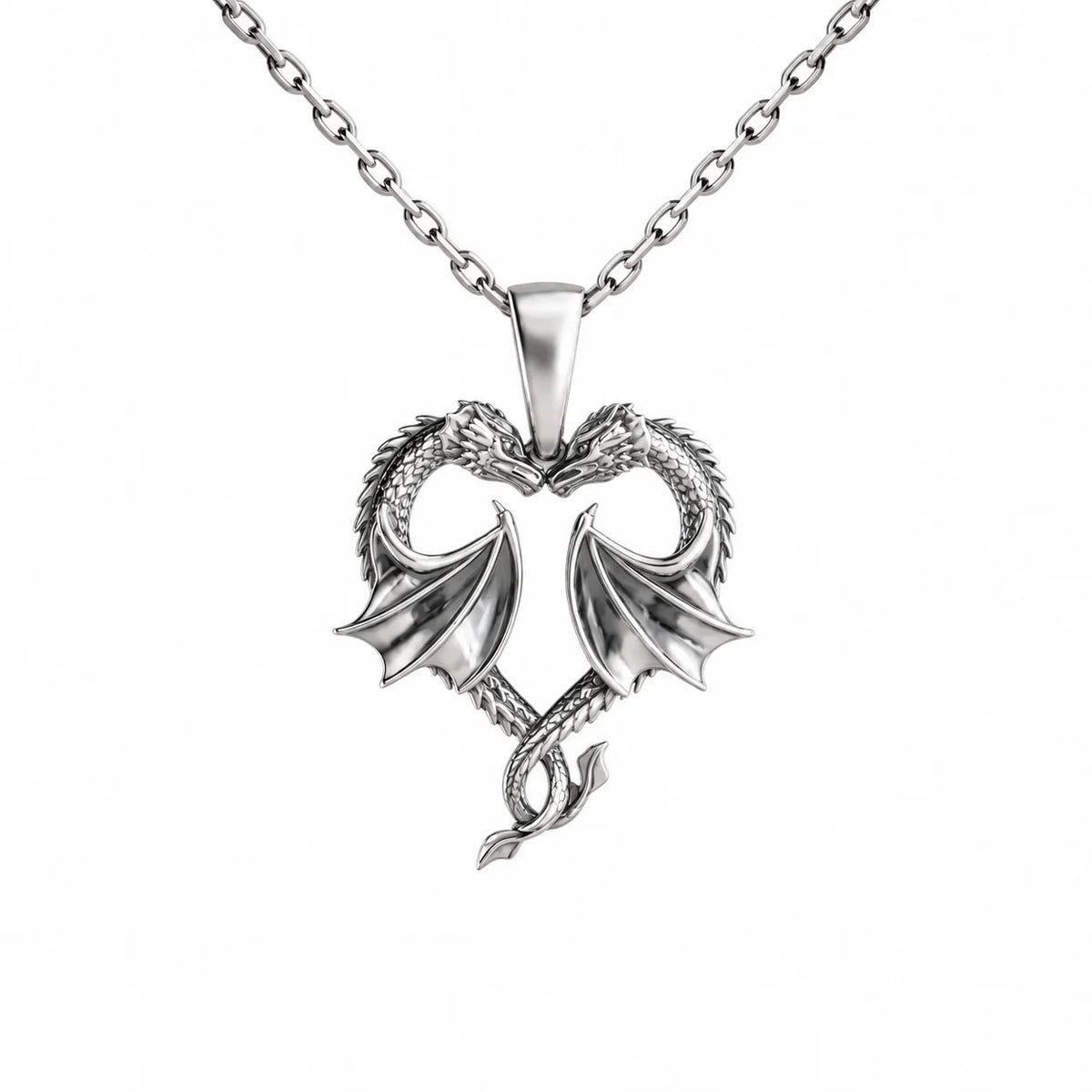 Twin Dragons Heart  Necklace Charmora Jewelry