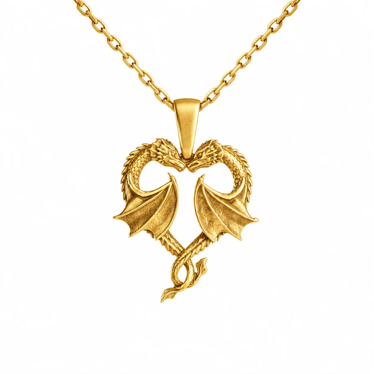 Twin Dragons Heart  Necklace Charmora Jewelry