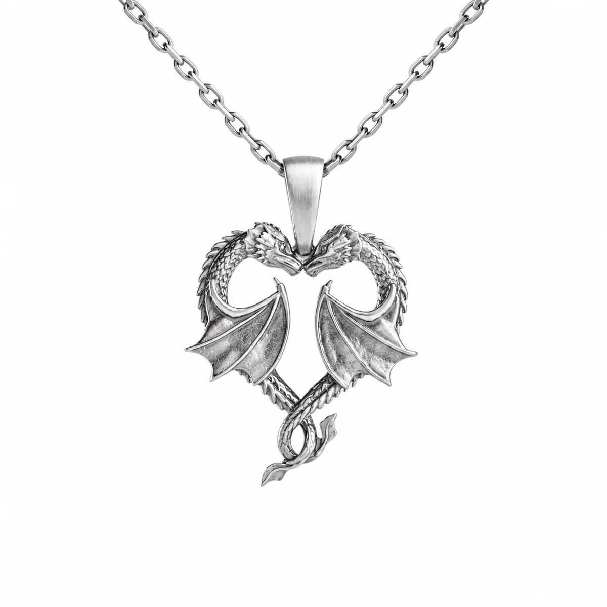 Twin Dragons Heart  Necklace Charmora Jewelry