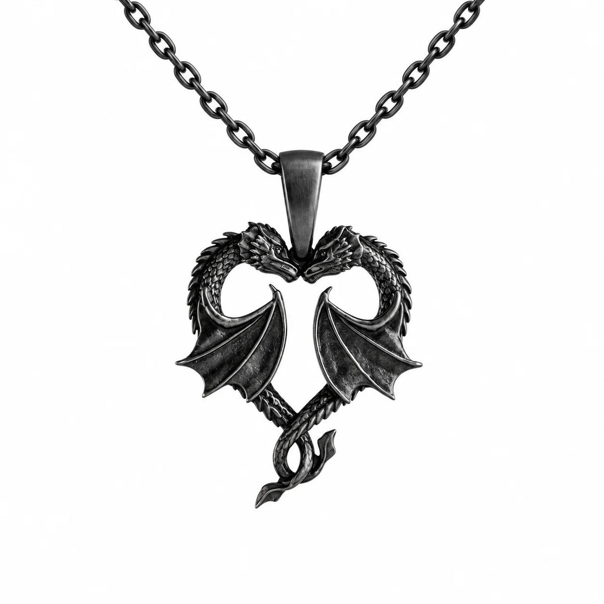 Twin Dragons Heart  Necklace Charmora Jewelry