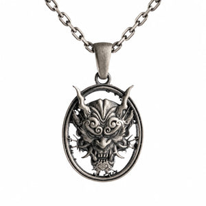 Sculpted Hannya Mask  Necklace Charmora Jewelry