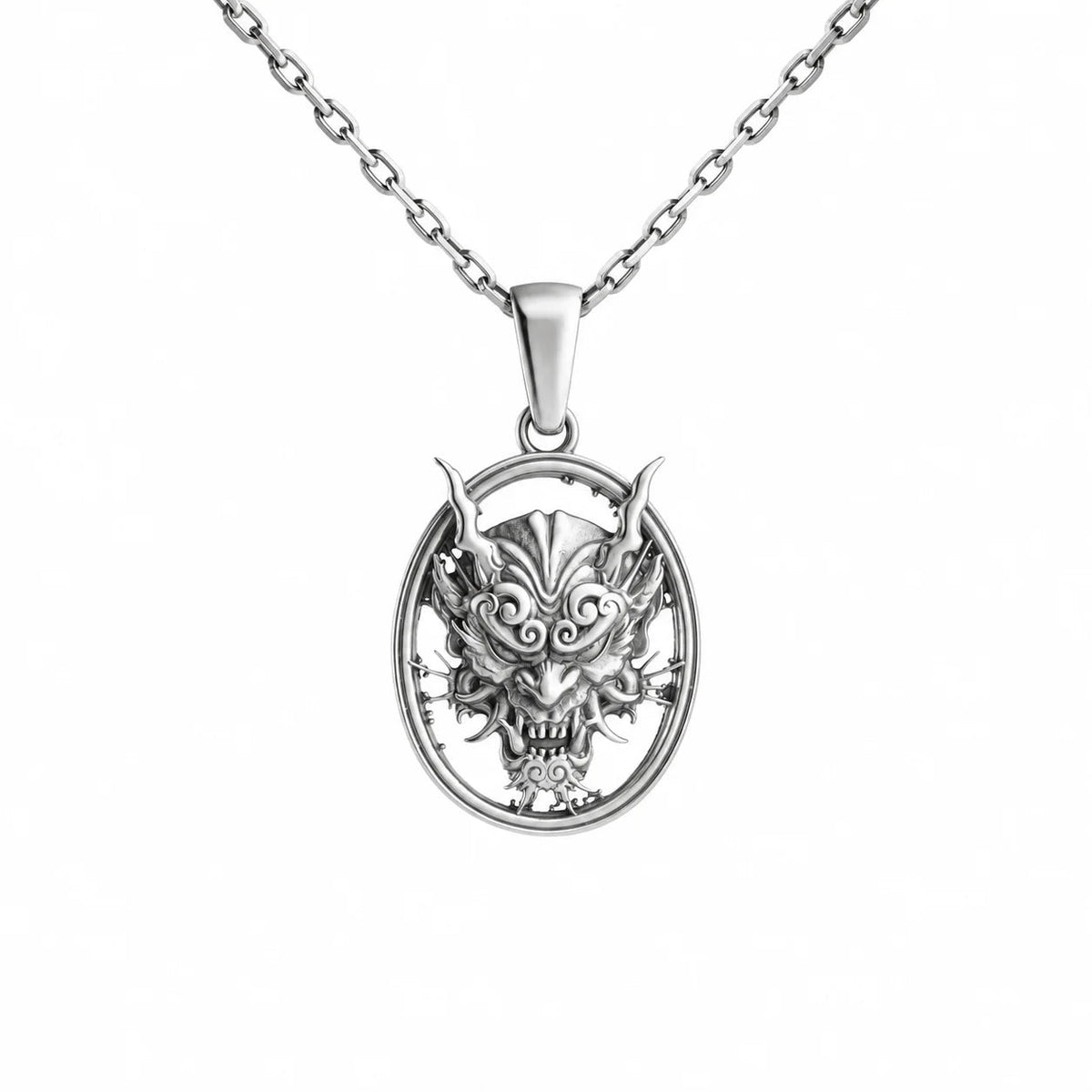 Sculpted Hannya Mask  Necklace Charmora Jewelry