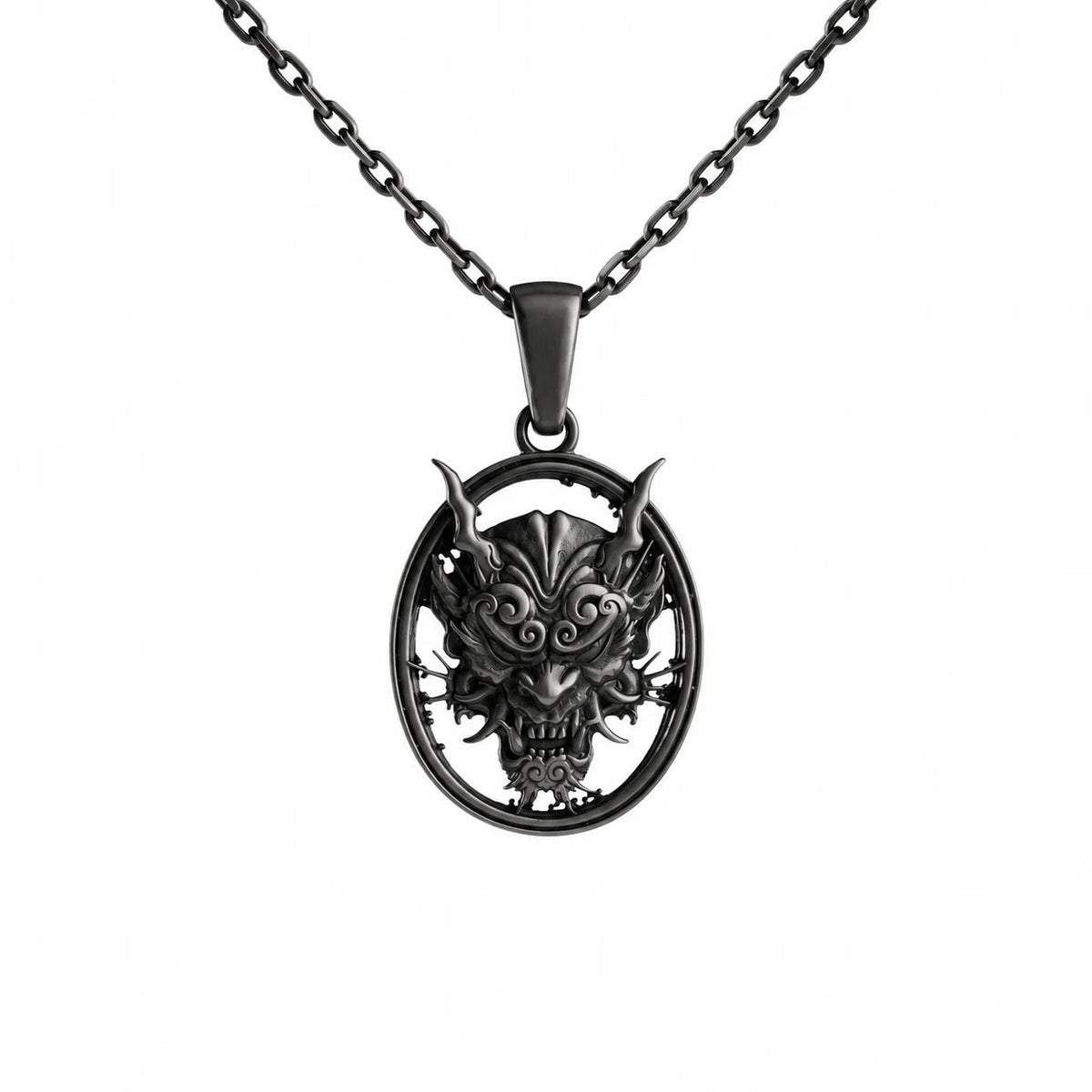 Sculpted Hannya Mask  Necklace Charmora Jewelry