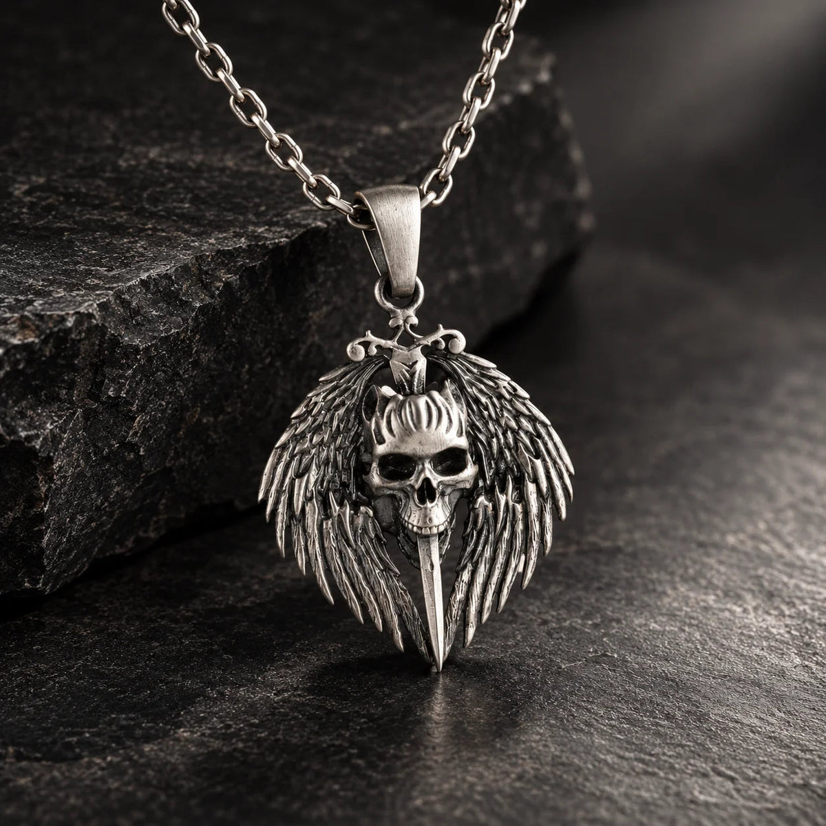 Winged Skull and Pointed Ornament  Necklace Charmora Jewelry