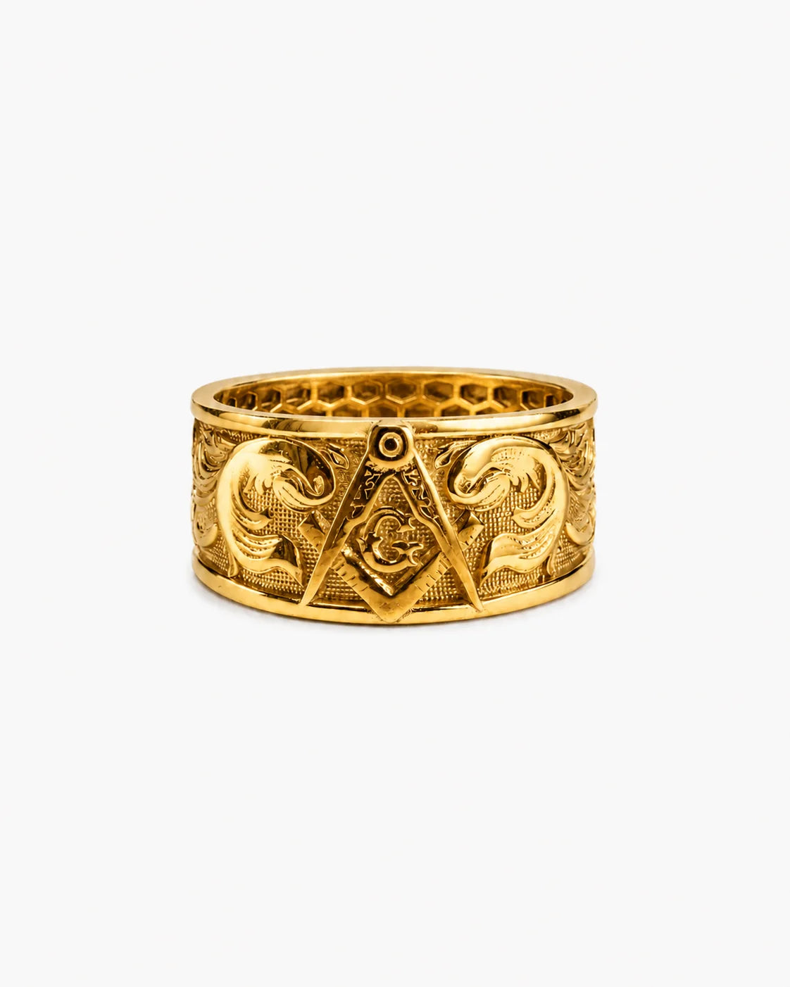 Masonic Relief Motif Band Ring  Ring Charmora Jewelry