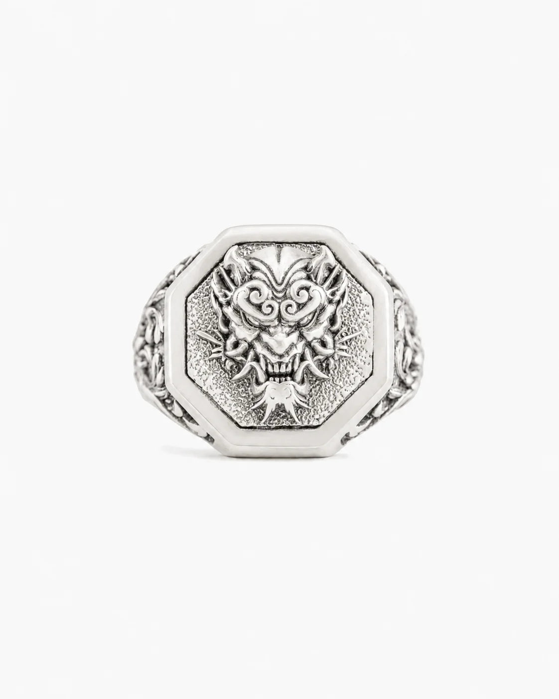 Japanese Oni Mask Relief Signet Ring  Ring Charmora Jewelry