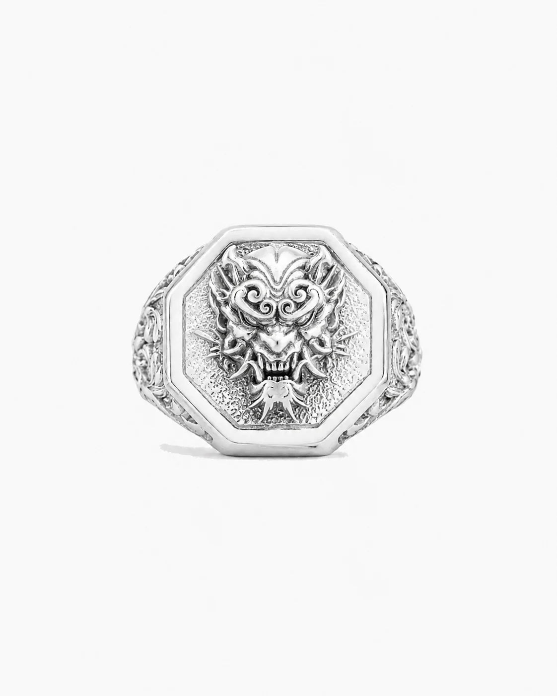 Japanese Oni Mask Relief Signet Ring  Ring Charmora Jewelry