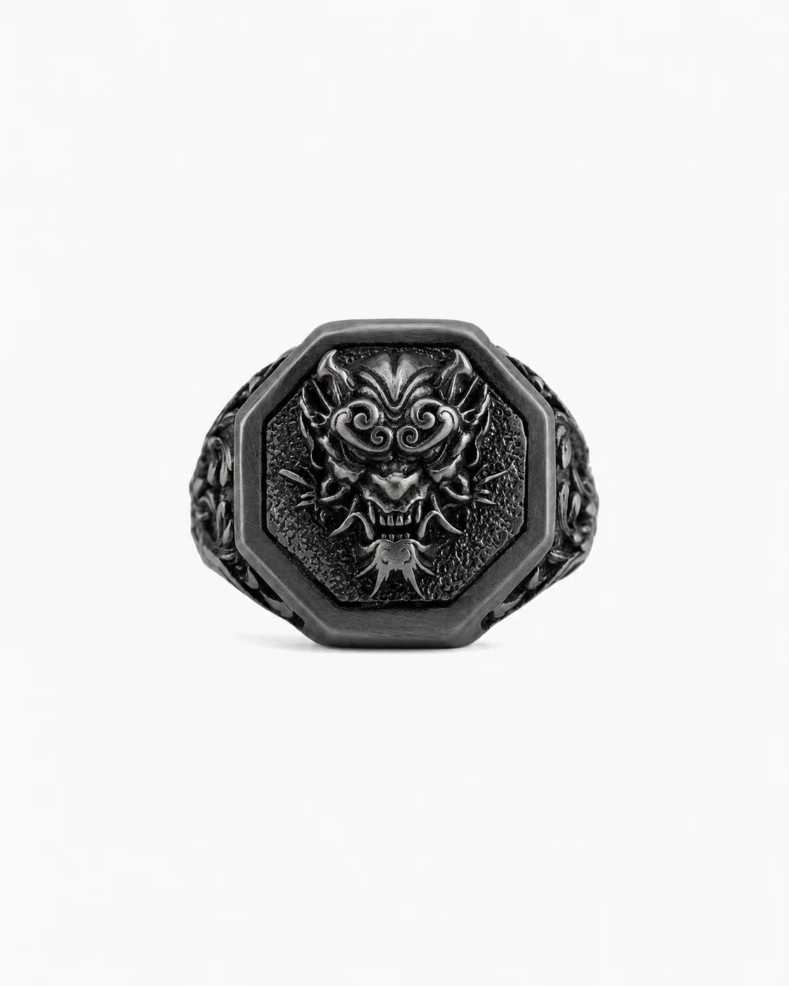 Japanese Oni Mask Relief Signet Ring  Ring Charmora Jewelry