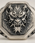 Japanese Oni Mask Relief Signet Ring  Ring Charmora Jewelry