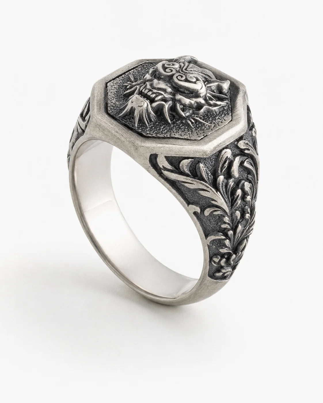 Japanese Oni Mask Relief Signet Ring  Ring Charmora Jewelry