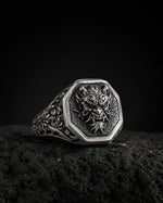 Japanese Oni Mask Relief Signet Ring  Ring Charmora Jewelry