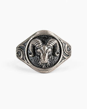 Sculpted Ram Head Motif Signet Ring  Ring Charmora Jewelry