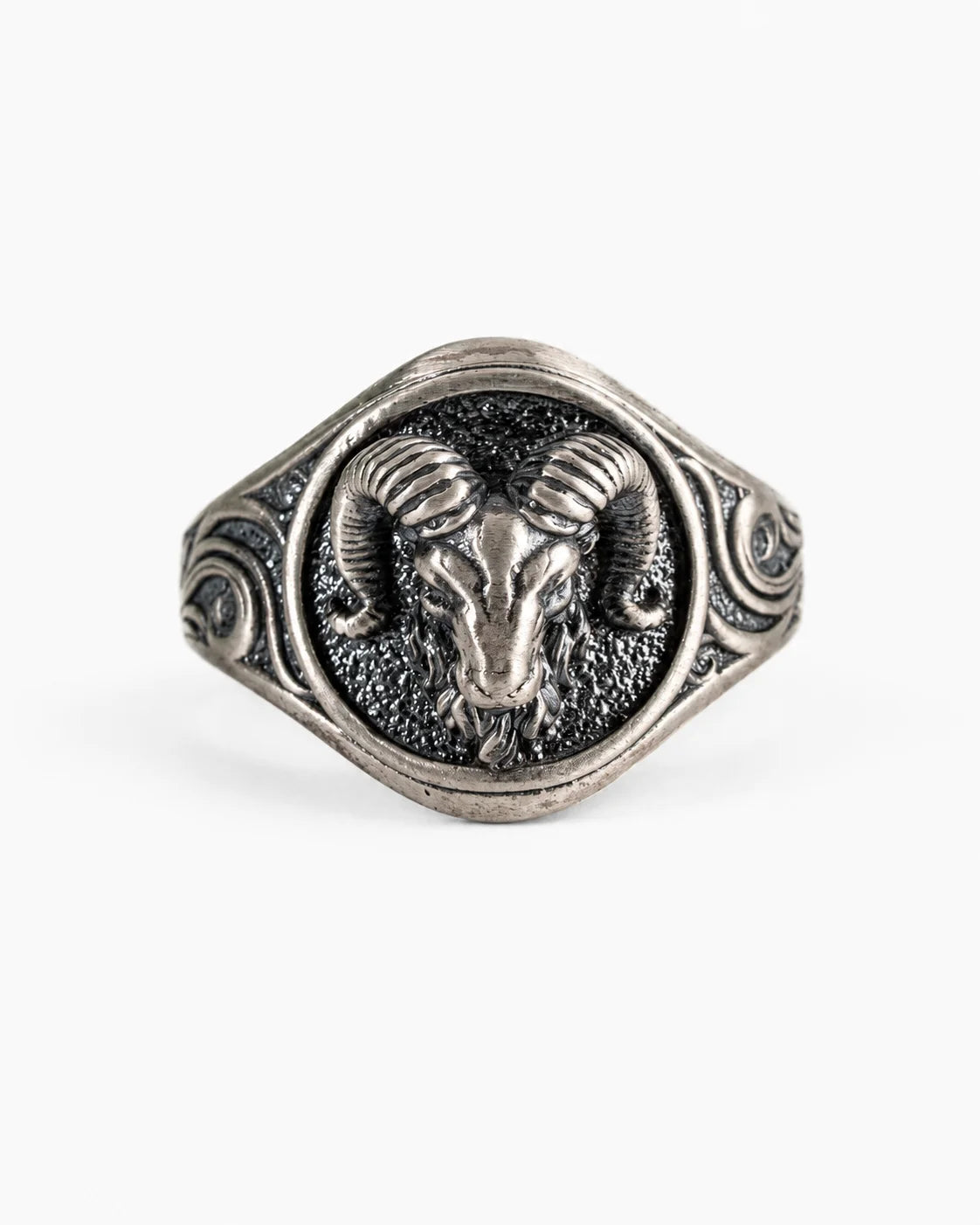 Sculpted Ram Head Motif Signet Ring  Ring Charmora Jewelry