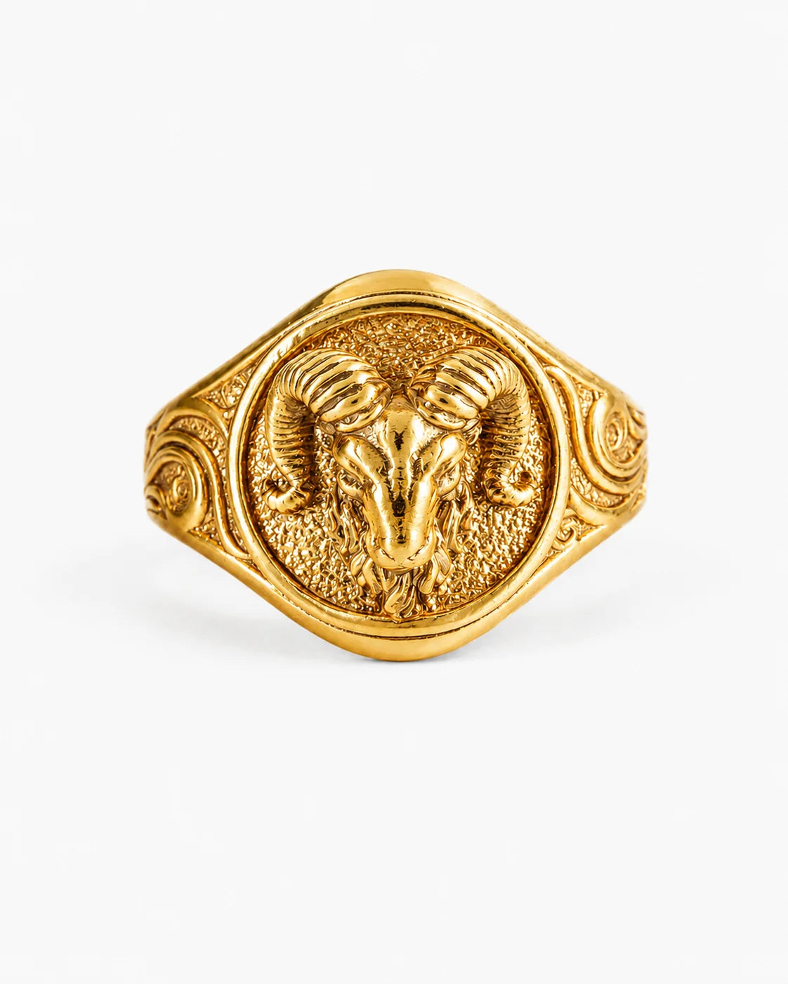 Sculpted Ram Head Motif Signet Ring  Ring Charmora Jewelry