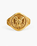 Sculpted Ram Head Motif Signet Ring  Ring Charmora Jewelry