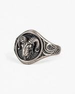 Sculpted Ram Head Motif Signet Ring  Ring Charmora Jewelry
