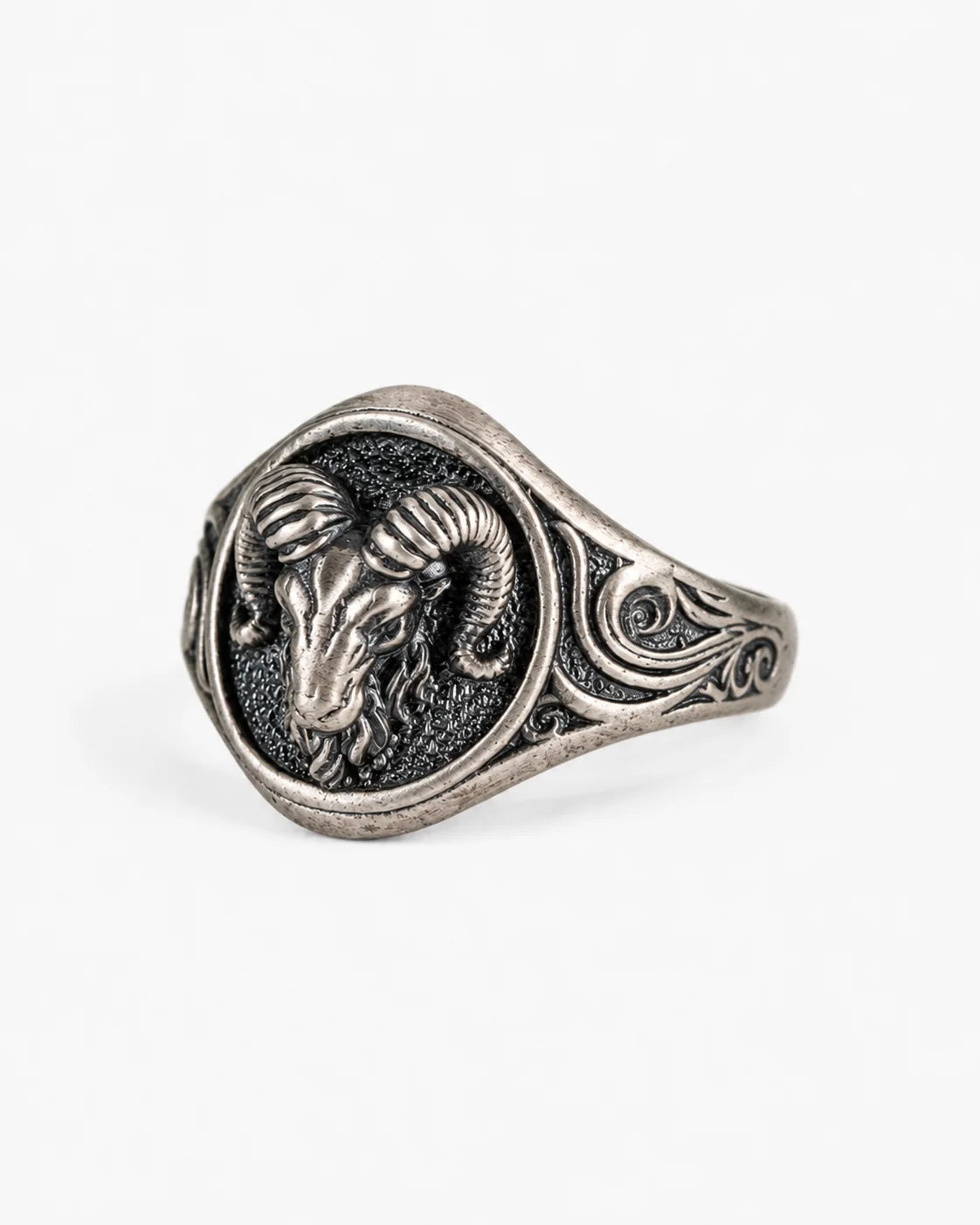 Sculpted Ram Head Motif Signet Ring  Ring Charmora Jewelry