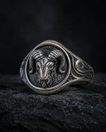 Sculpted Ram Head Motif Signet Ring  Ring Charmora Jewelry