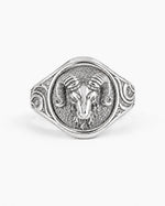 Sculpted Ram Head Motif Signet Ring  Ring Charmora Jewelry