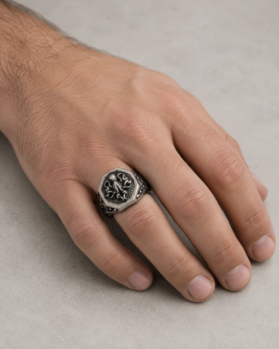 Detailed Octopus Tentacle Signet Ring  Ring Charmora Jewelry