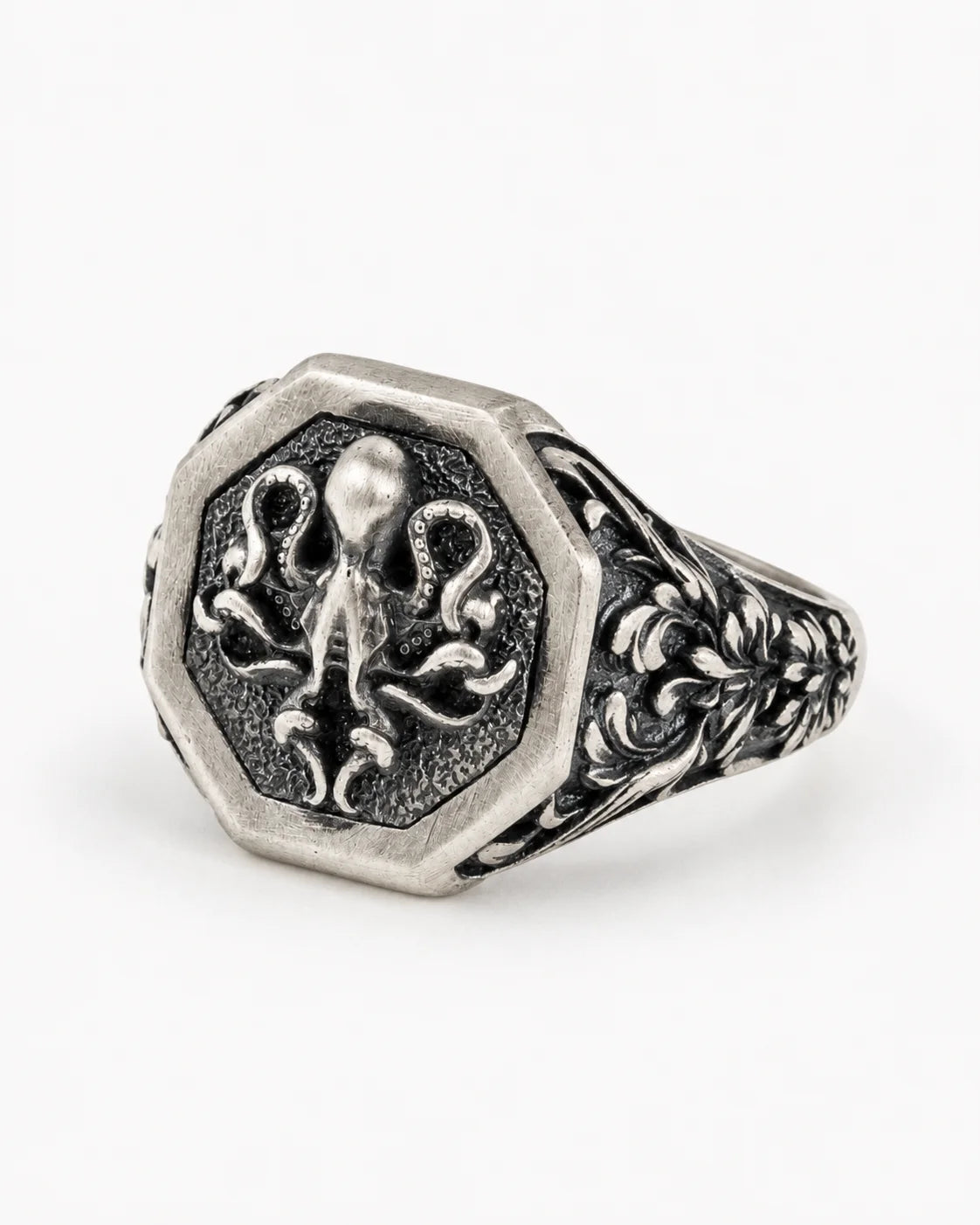 Detailed Octopus Tentacle Signet Ring  Ring Charmora Jewelry