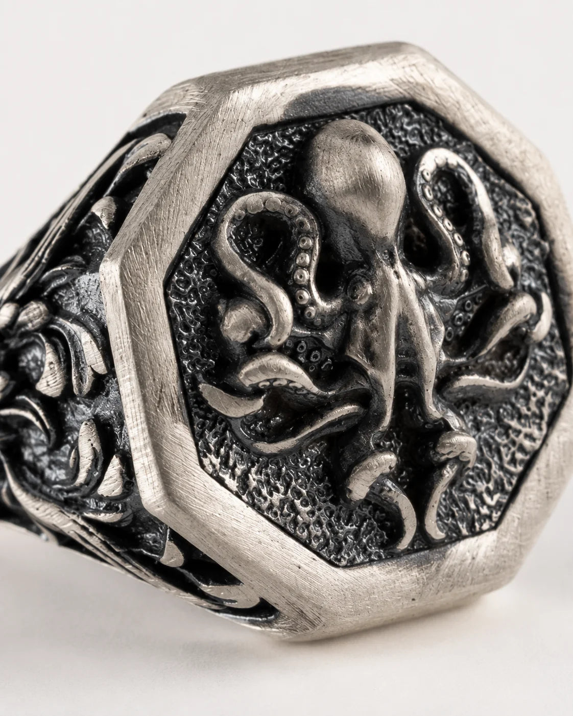 Detailed Octopus Tentacle Signet Ring  Ring Charmora Jewelry