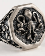 Detailed Octopus Tentacle Signet Ring  Ring Charmora Jewelry