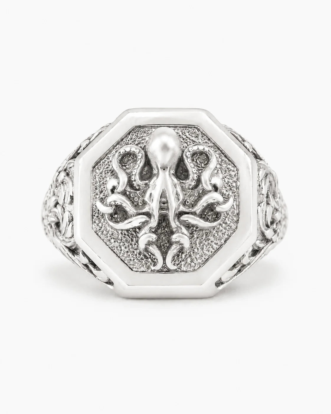 Detailed Octopus Tentacle Signet Ring  Ring Charmora Jewelry