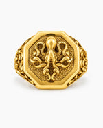 Detailed Octopus Tentacle Signet Ring  Ring Charmora Jewelry