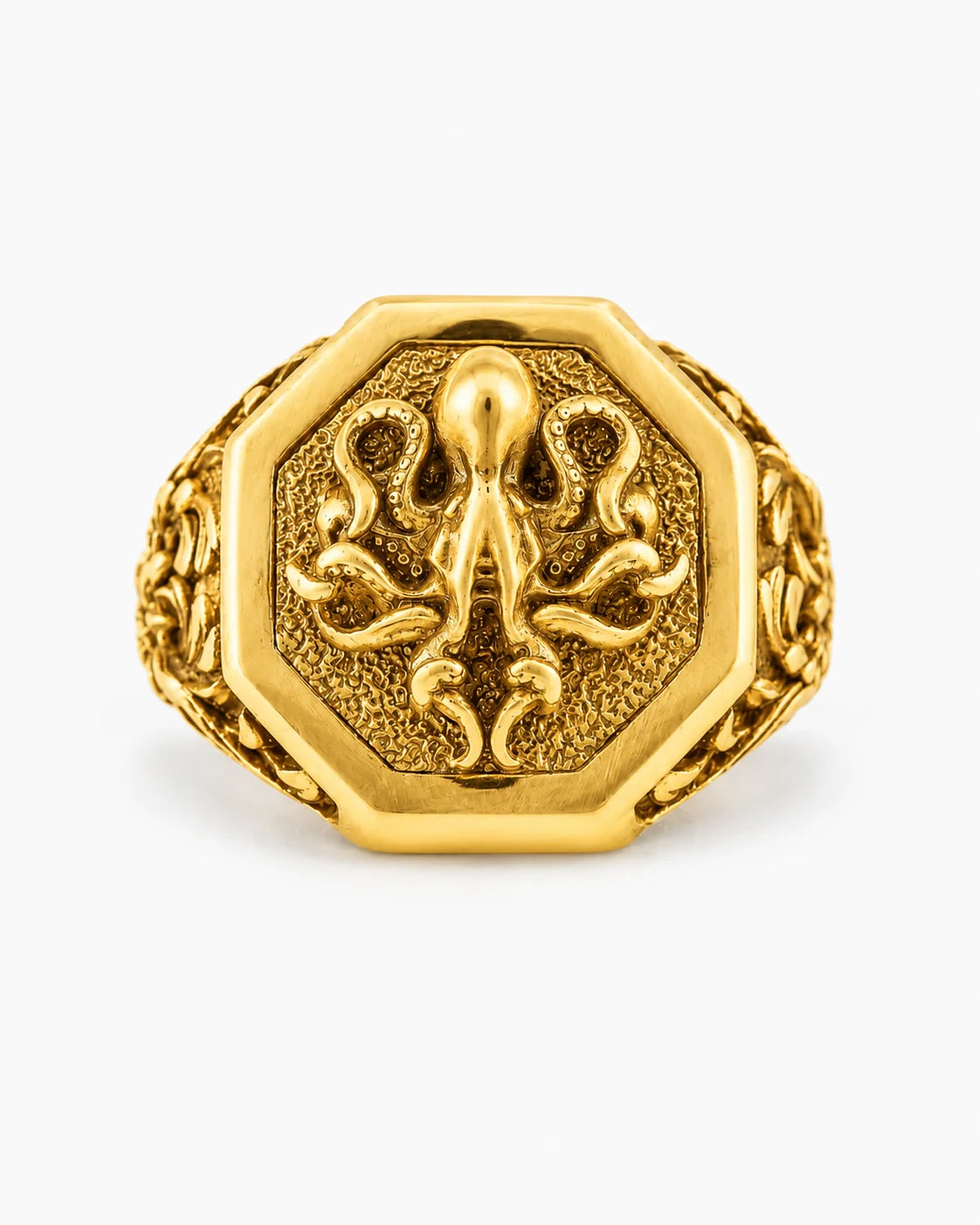 Detailed Octopus Tentacle Signet Ring  Ring Charmora Jewelry