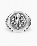 Detailed Octopus Tentacle Signet Ring  Ring Charmora Jewelry