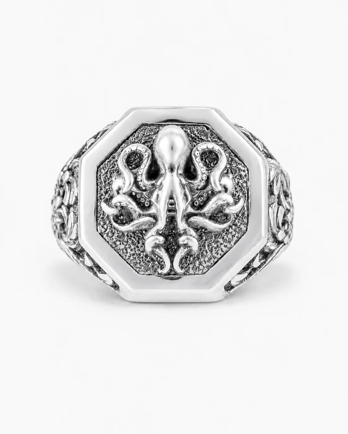 Detailed Octopus Tentacle Signet Ring  Ring Charmora Jewelry