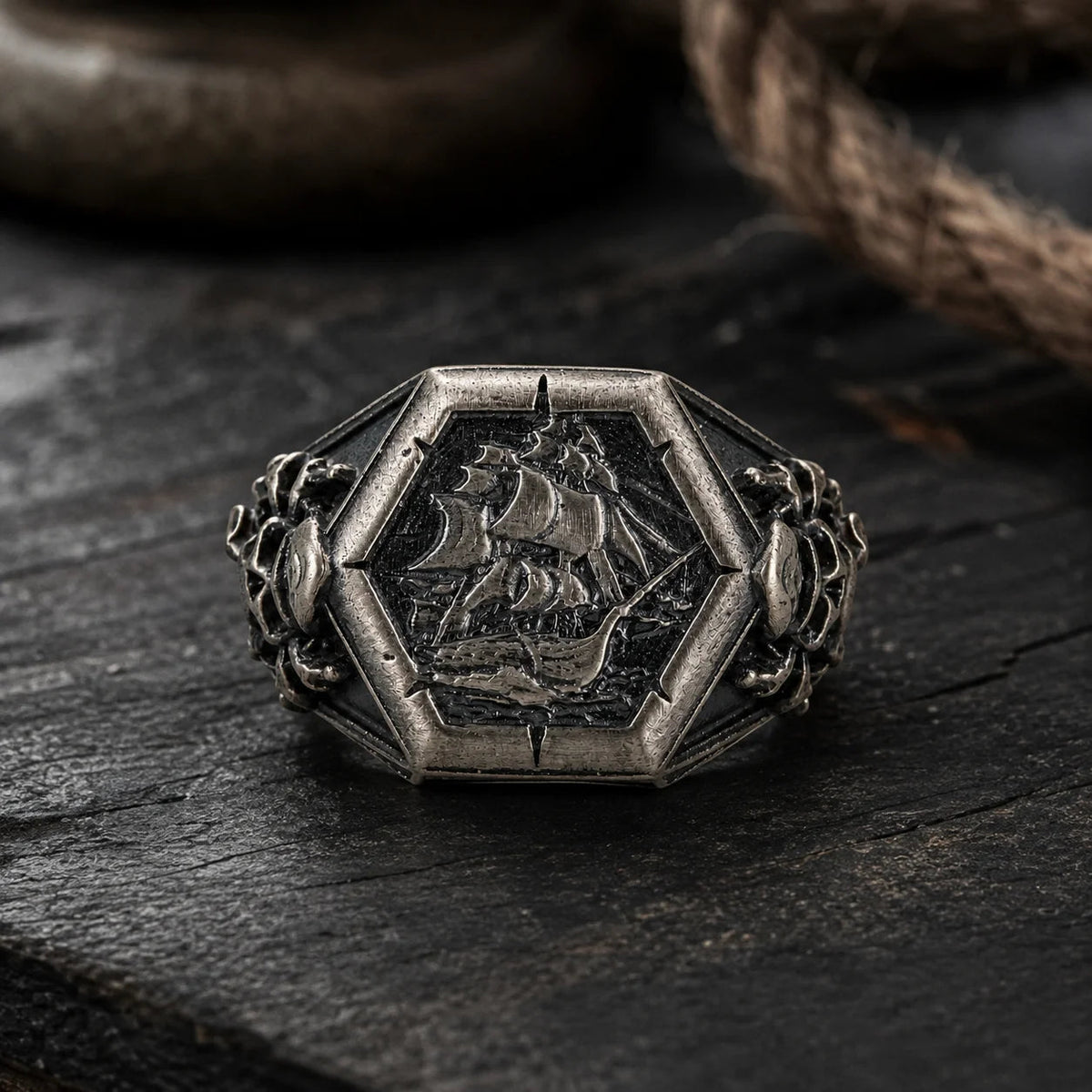 Viking Pirate Sailboat Motif Ring  Ring Charmora Jewelry