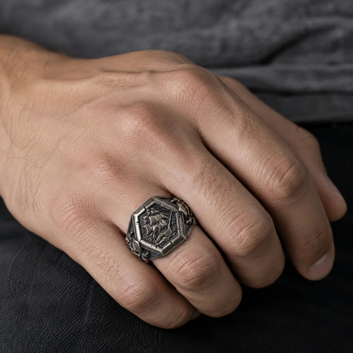 Viking Pirate Sailboat Motif Ring  Ring Charmora Jewelry