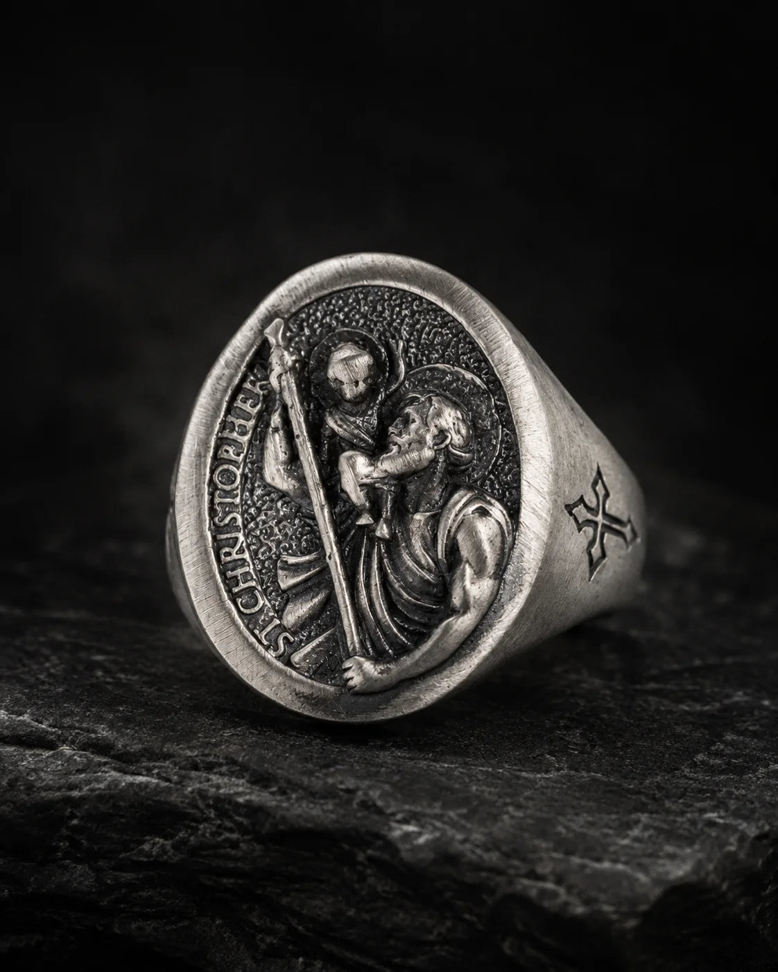 Saint Christopher Relief Signet Ring  Ring Charmora Jewelry
