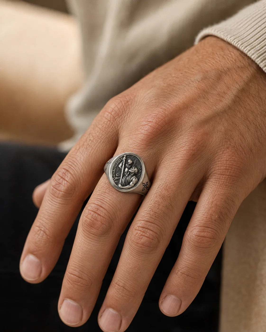 Saint Christopher Relief Signet Ring  Ring Charmora Jewelry